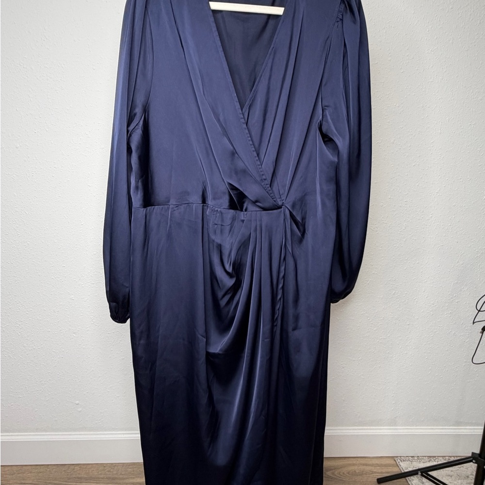 4XL Shein size 4XL Elegant Navy Blue Wrap Dress - Picture 4 of 13
